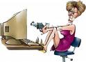 angry woman shooting computer